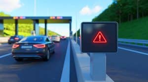 Illustration de l'arnaque au péage à flux libre ciblant les automobilistes français.