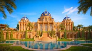 Illustration de l'opulent Marble Palace de Dubaï, inspiré par le château de Versailles.