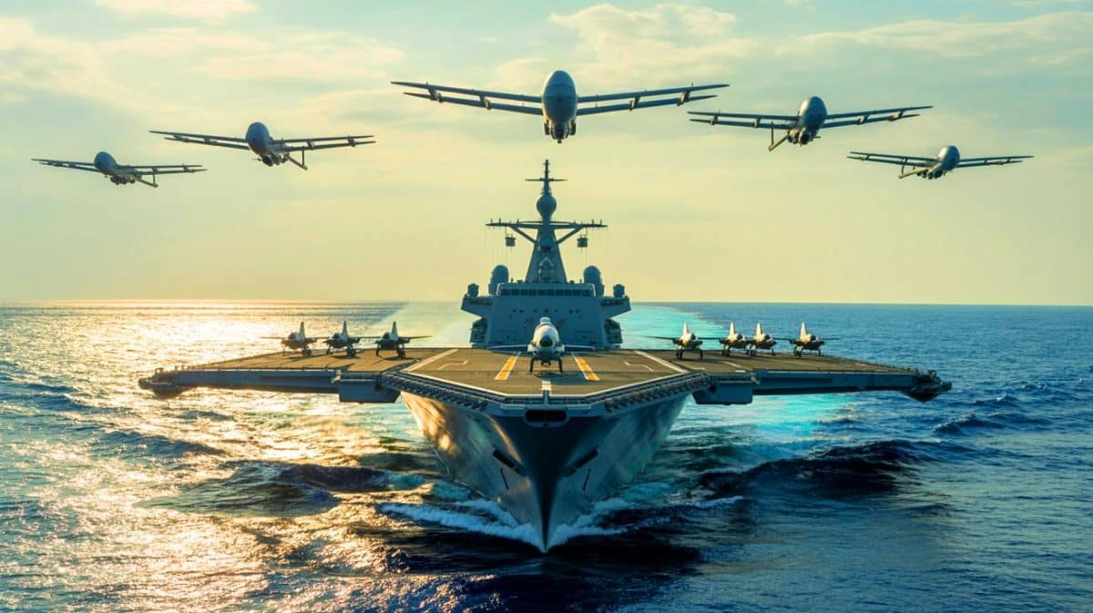 Illustration de la mise à l'eau du porte-avions chinois Fujian lors de son essai en mer.