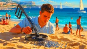 Ce trésor caché sous nos pieds : comment un détectoriste a bouleversé l’histoire locale avec sa découverte Illustration de détectoristes nettoyant les plages marseillaises en quête de découvertes métalliques.