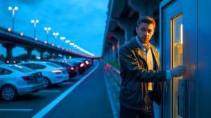 « C’est facile, personne ne vérifie ses portières » : un voleur raconte comment il dépouille les voitures sur les aires d’autoroute sans jamais être inquiété Illustration de voleurs opérant discrètement sur les aires d'autoroute durant les vacances.