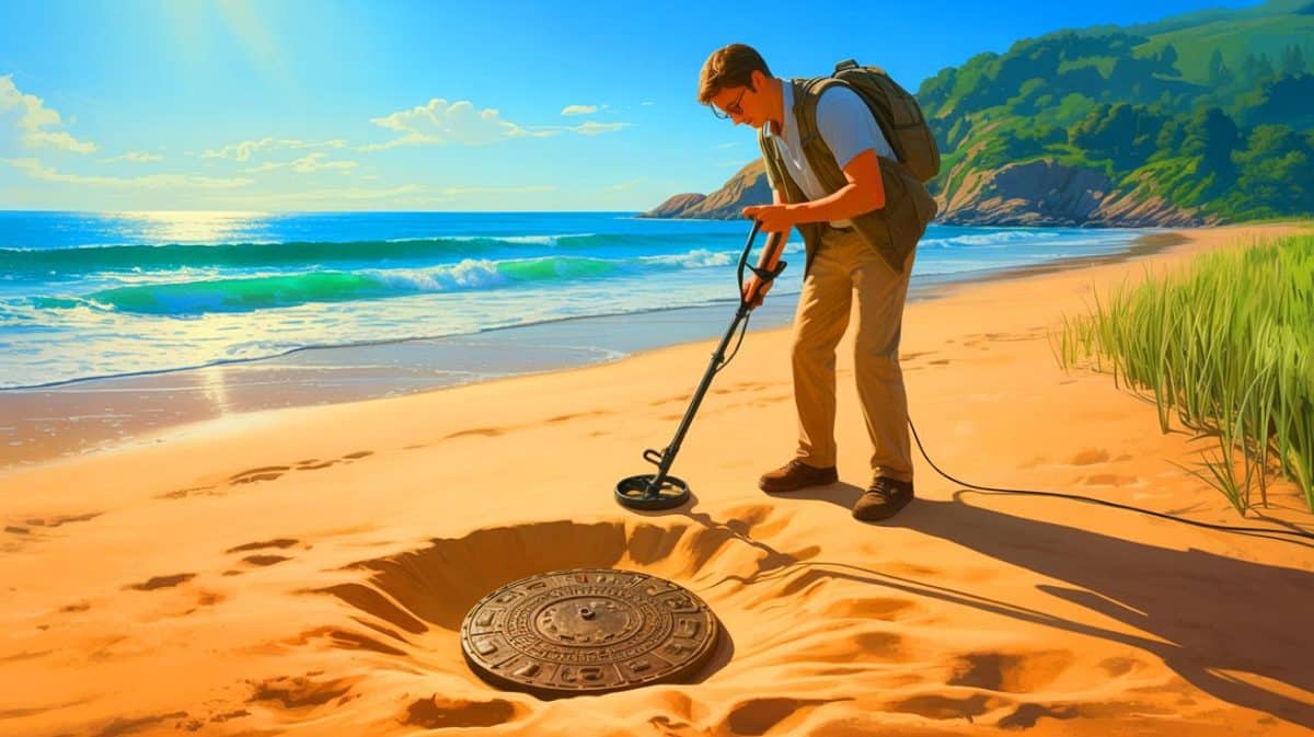 « C’est la découverte du siècle » : comment Marc a déterré un trésor historique sous nos pieds en France Illustration de Marc Houzé, détectoriste passionné, découvrant des trésors enfouis sur les plages landaises.
