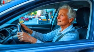 Illustration de la question de la sécurité routière pour les conducteurs âgés face à l'absence de tests obligatoires en France.