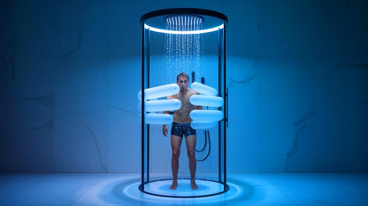 Illustration de l'innovation du rideau de douche Spiky pour économiser l'eau.