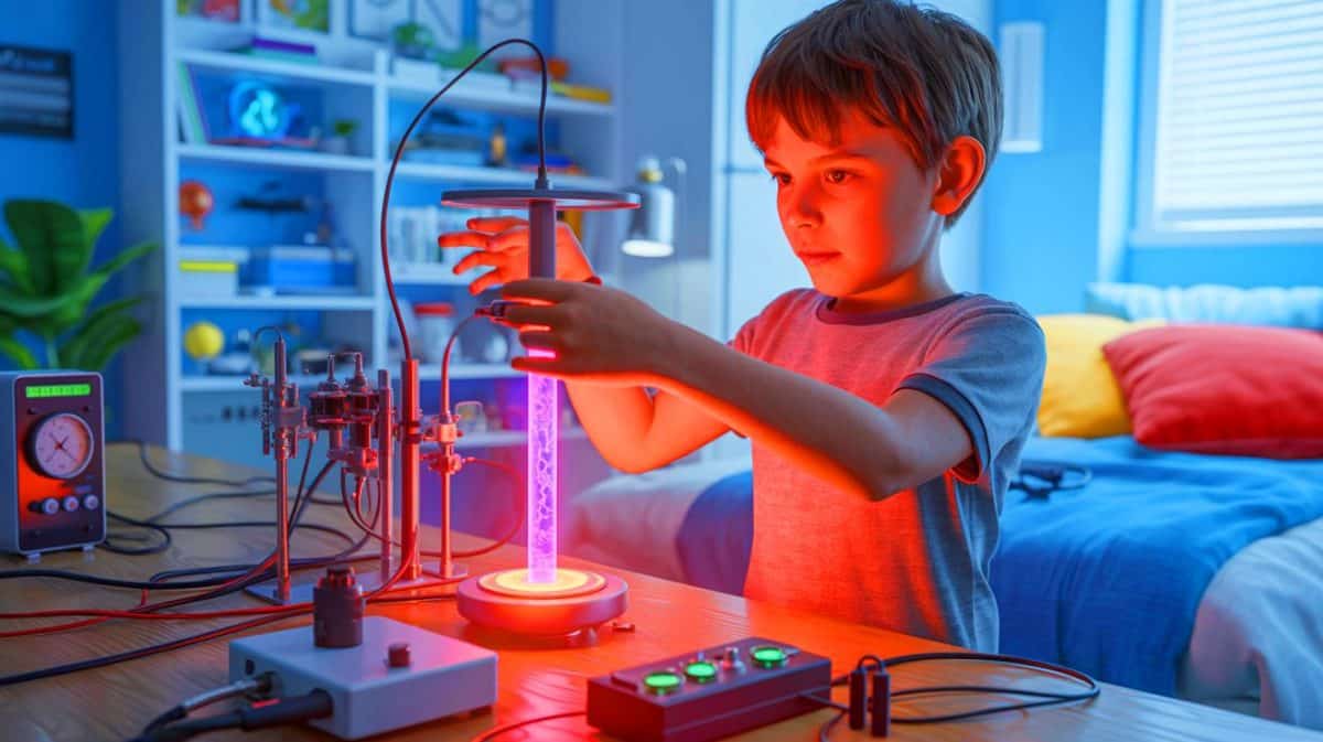 Cet enfant de 12 ans accusé d’avoir réussi une fusion nucléaire à domicile déclenche l’inquiétude du FBI et du monde scientifique Illustration de Jackson Oswalt réalisant une expérience de fusion nucléaire dans sa chambre.