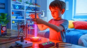 Cet enfant de 12 ans accusé d’avoir réussi une fusion nucléaire à domicile déclenche l’inquiétude du FBI et du monde scientifique Illustration de Jackson Oswalt réalisant une expérience de fusion nucléaire dans sa chambre.