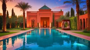 Illustration de la villa de luxe nichée dans la Palmeraie de Marrakech.
