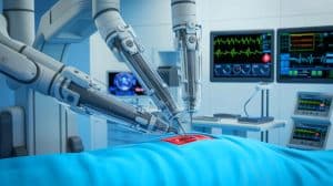 Illustration de la chirurgie robotisée transcervicale pour le remplacement de la valve aortique.
