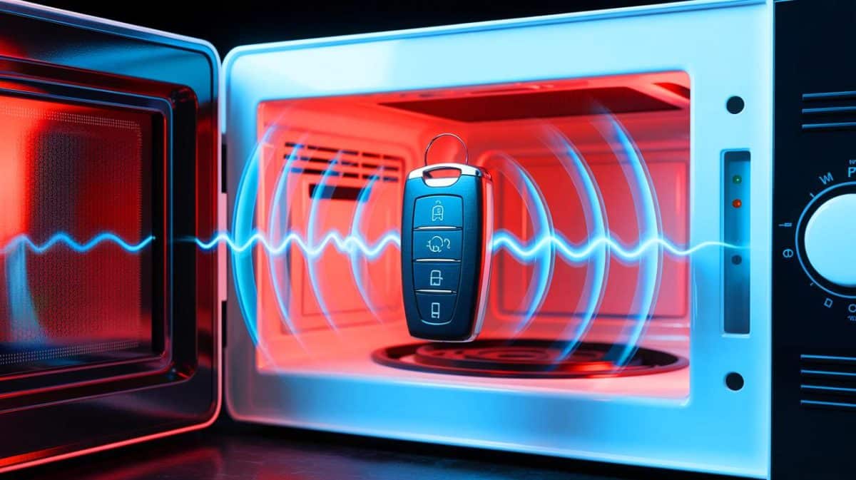 « Voici pourquoi mettre vos clés au micro-ondes » : l’astuce méconnue qui protège votre voiture des voleurs Illustration de la protection des clés électroniques contre le piratage.