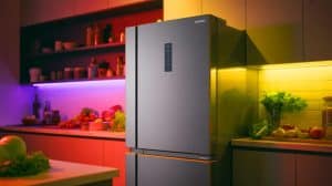 Attention, Samsung révolutionne la cuisine : un frigo qui double la durée de conservation des aliments Illustration de la présentation du réfrigérateur intelligent Samsung Bespoke AI Hybrid Cooling à l'IFA de Berlin.