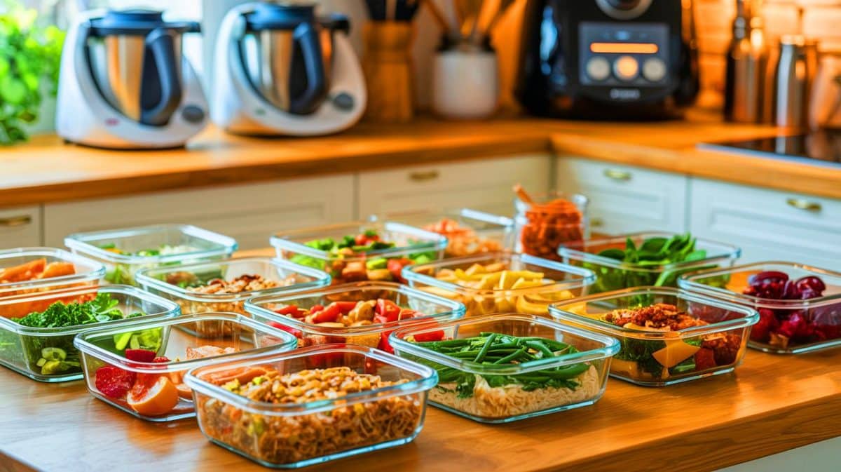 « En 2 h je cuisine pour toute la semaine » : une mère de famille raconte comment le batch cooking a révolutionné ses journées Illustration de la préparation de repas à l'avance dans le cadre du batch cooking.