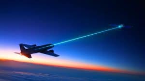Illustration de la communication laser à haute vitesse entre un avion et un satellite.
