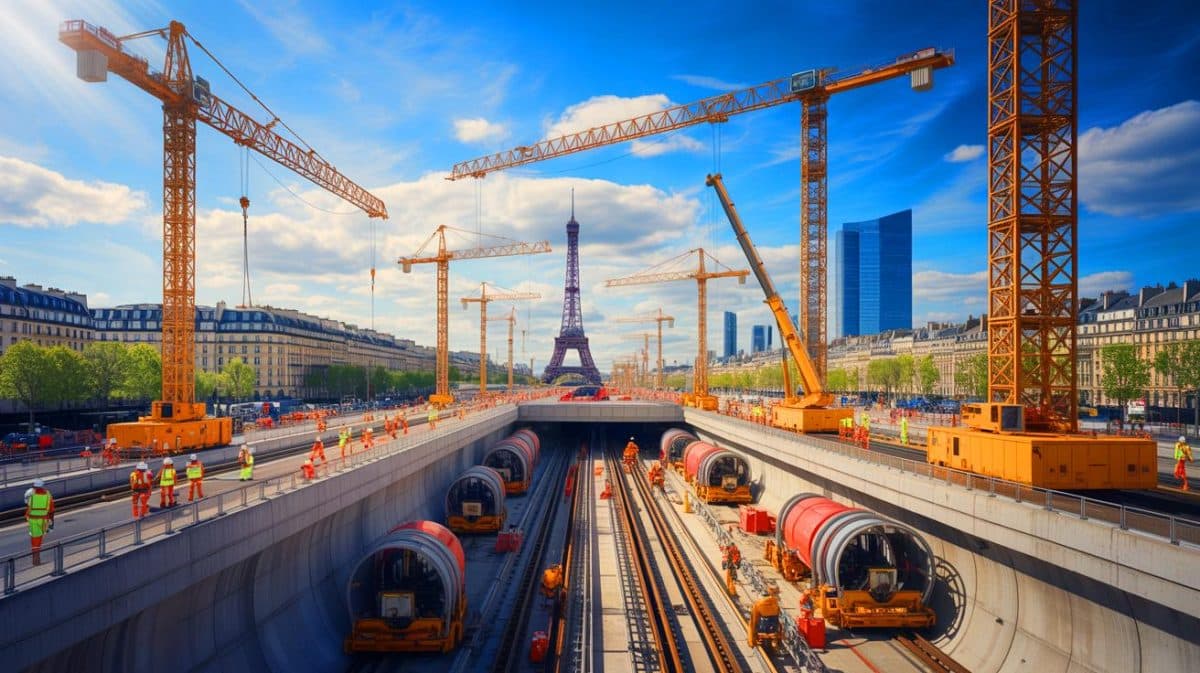 « Le plus grand projet de métro au monde est français » : le Grand Paris Express transforme la mobilité avec 200 km de lignes Illustration de la construction du Grand Paris Express, un projet monumental de modernisation du réseau de transport parisien.