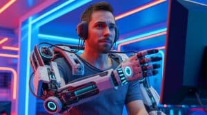 « Un exosquelette booste la précision de 63 % » : Nick Zetta impressionne avec une IA qui redéfinit le gaming compétitif Illustration de l'exosquelette robotique conçu par Nick Zetta pour améliorer la précision de visée grâce à l'intelligence artificielle.