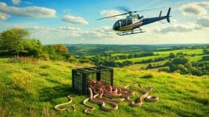 « Des hélicoptères lâchant des vipères » : la vérité derrière la rumeur qui affole les habitants des montagnes Illustration de la rumeur persistante de lâchers de vipères par hélicoptère en Occitanie.
