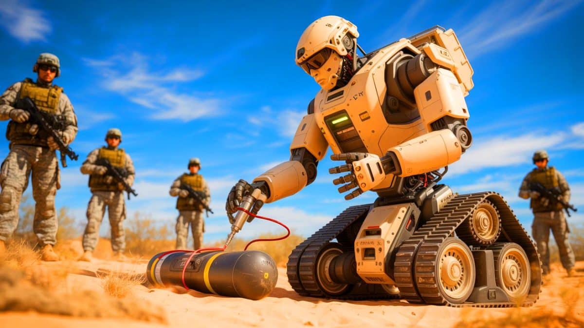 « D’un projet étudiant à l’US Air Force » : un robot américain désormais capable de désamorcer les bombes les plus meurtrières Illustration de l'innovation technologique de l'Air Force pour améliorer le déminage des engins explosifs.
