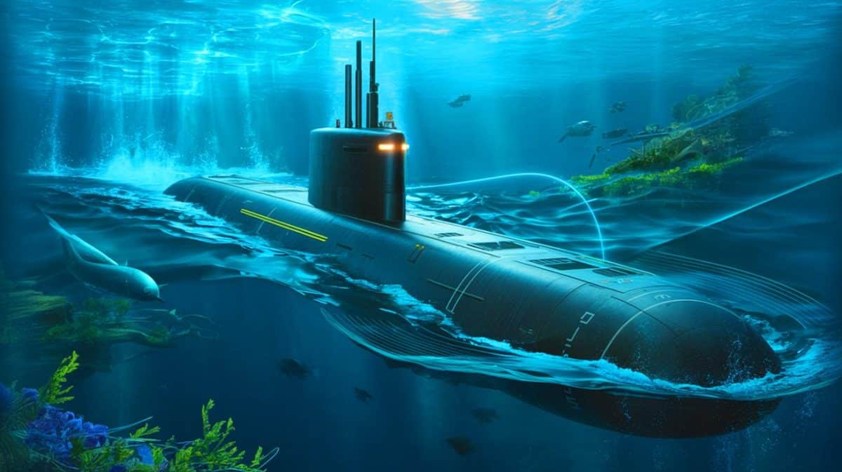 « La Chine affirme que l’IA mettra fin aux sous-marins invisibles » : une menace directe pour la suprématie navale américaine Illustration de la détection sous-marine par intelligence artificielle dans le cadre d'une stratégie navale avancée.