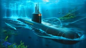 « La Chine affirme que l’IA mettra fin aux sous-marins invisibles » : une menace directe pour la suprématie navale américaine Illustration de la détection sous-marine par intelligence artificielle dans le cadre d'une stratégie navale avancée.