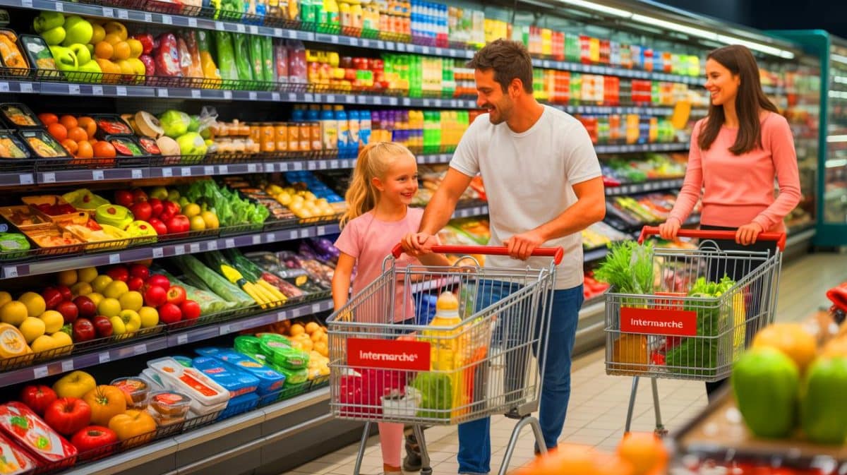 « Ces familles économisent 235€ par mois » : Intermarché lance une guerre des prix sur les produits essentiels Illustration de la stratégie promotionnelle d'Intermarché allégeant le budget des familles.