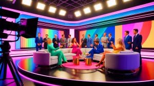 Illustration de Kelly Vedovelli s'éloignant de W9 et Cyril Hanouna.