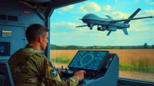 Illustration de la formation des soldats français au pilotage de drones militaires dans la Marne.