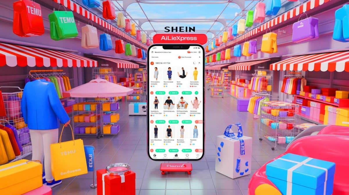 La France envisage d’interdire les colis chinois : bouleversement pour Temu et AliExpress Illustration de l'impact des plateformes asiatiques sur le marché français avec des produits à bas prix.