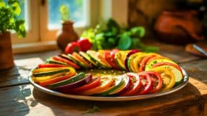 « Tian de légumes fondant : la recette réconfortante qui sauve les repas d’été » : le plat simple qui met tout le monde d’accord Illustration de la préparation traditionnelle d'un tian de légumes provençal.