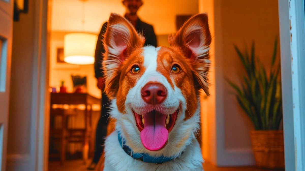 « Les neurosciences expliquent l’excitation des chiens à revoir leur maître » : une découverte qui éclaire le lien unique homme-animal Illustration de l'attachement profond et des réactions joyeuses d'un chien à l'arrivée de son maître.