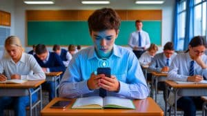 Illustration de la triche au baccalauréat à l'aide de l'intelligence artificielle.