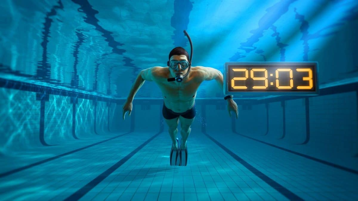 Un apnéiste établit un record incroyable : 30 minutes sous l’eau sans respirer, un exploit terrifiant Illustration de Vitomir Maričić battant le record du monde d'apnée statique en piscine.