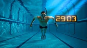 Illustration de Vitomir Maričić battant le record du monde d'apnée statique en piscine.