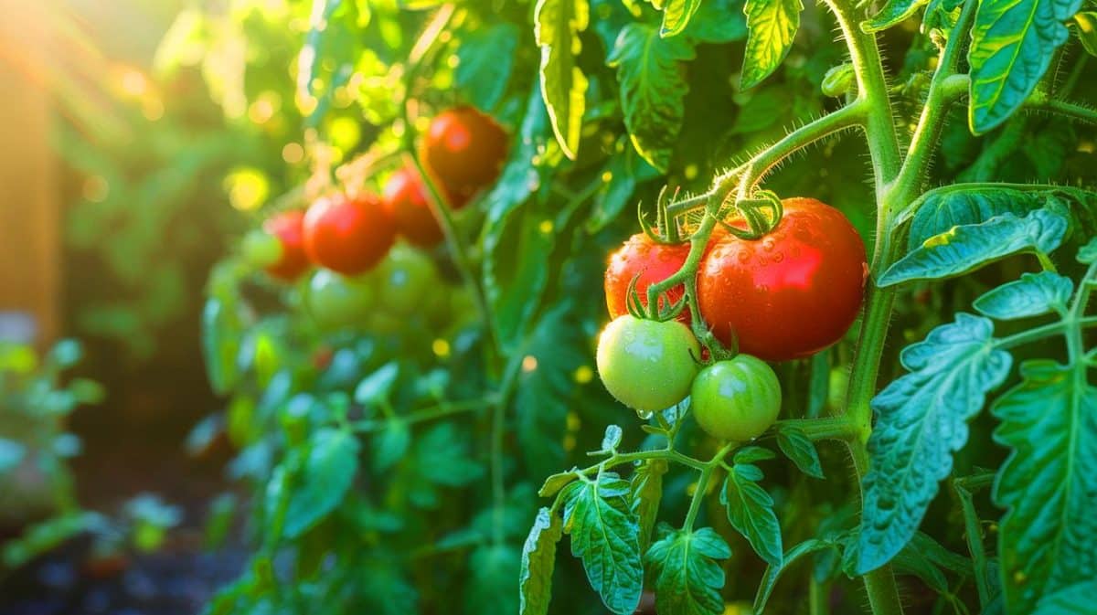 « Pourquoi vos tomates restent vertes » : la méthode étonnante pour les faire rougir plus vite sans les abîmer Illustration de la culture de tomates dans un potager estival.