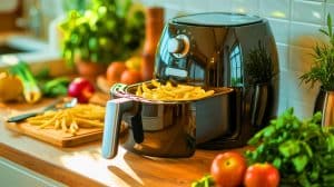 « Qui aurait cru que c’était si simple ? » : l’air fryer révolutionne vos repas avec des recettes croustillantes sans huile Illustration de l'utilisation d'un air fryer pour une cuisson saine et rapide en cuisine.
