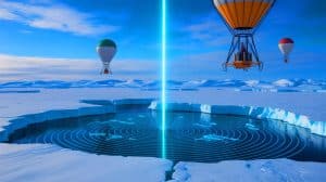 Illustration de signaux radio mystérieux détectés sous la glace de l'Antarctique.