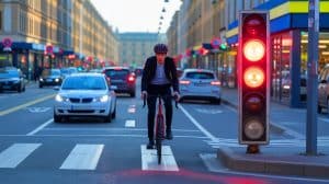 « Saviez-vous qu’un feu rouge peut être franchi légalement » : ce panneau peu connu change tout pour les cyclistes Illustration de l'impact du panonceau M12 sur la circulation des cyclistes en ville.
