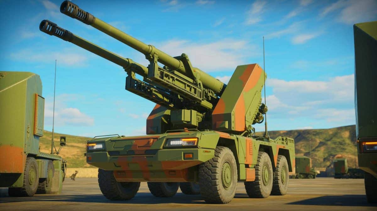 « Rapidfire Land : le bouclier français contre les menaces aériennes » : un canon de 40 mm capable de tirer 140 coups sans rechargement Illustration de la technologie de défense aérienne Rapidfire Land protégeant les infrastructures militaires.