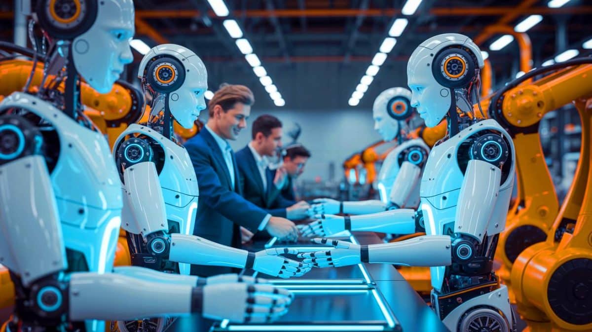 « Les robots humanoïdes arrivent en 2025 » : une nouvelle génération de machines prêtes à envahir nos usines et nos foyers Illustration de l'intégration des robots humanoïdes dans les environnements industriels et domestiques.
