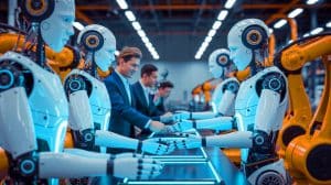 « Les robots humanoïdes arrivent en 2025 » : une nouvelle génération de machines prêtes à envahir nos usines et nos foyers Illustration de l'intégration des robots humanoïdes dans les environnements industriels et domestiques.