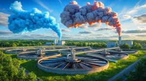 « Les stations d’épuration polluent bien plus qu’annoncé » : des niveaux de méthane et de protoxyde d’azote largement sous-estimés Illustration de l'émission accrue de gaz à effet de serre par les stations d'épuration.