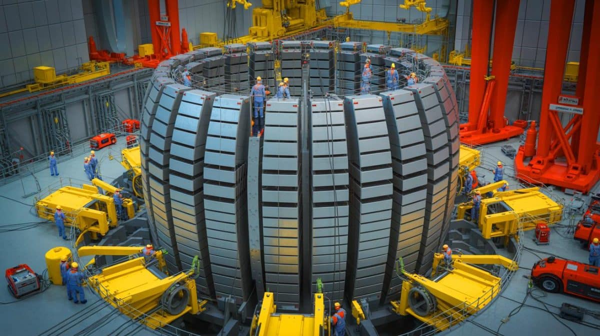 « Un géant américain prend la main sur le cœur du réacteur mondial » : rivalités et enjeux autour du plus grand projet de l’Histoire Illustration de l'assemblage final du tore par Westinghouse dans le projet ITER à Cadarache.