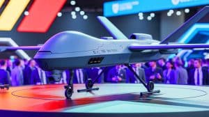 « MBDA présente le One Way Effector » : un drone kamikaze inspiré des Shahed capable de saturer les défenses côtières et aériennes Illustration de la présentation du drone kamikaze « One Way Effector » par MBDA au Salon du Bourget 2025.