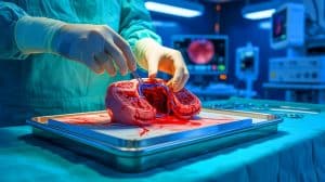 « L’impression 3D crée des tissus humains vivants » : une prouesse scientifique imitant la souplesse et la circulation du sang réel Illustration de l'utilisation d'un modèle de tissu humain imprimé en 3D pour la formation chirurgicale.