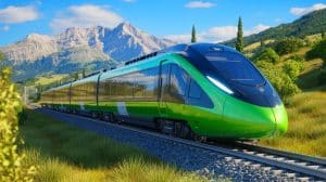 « Le premier train à hydrogène d’Europe prend la route » : une innovation majeure qui signe la fin de l’ère du diesel Illustration de la présentation du premier train à hydrogène d’Italie par FNM et Alstom.
