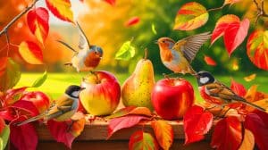 « Deux fruits suffisent à attirer les oiseaux de votre jardin » : la méthode naturelle que peu de gens connaissent Illustration de l'attraction des oiseaux dans un jardin avec des fruits d'automne.