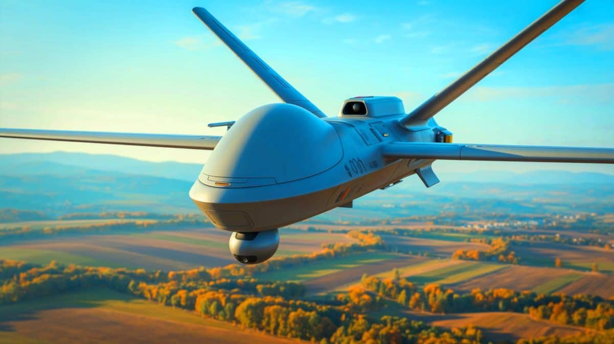 Illustration de l'Eurodrone, symbole de l'autonomie stratégique de la défense européenne.