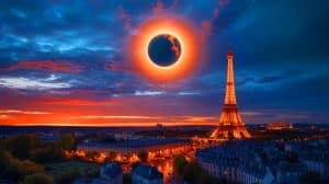 « Notez cette date » : une éclipse solaire totale rarissime s’apprête à traverser la France, un événement à ne pas manquer Illustration de l'éclipse solaire totale prévue en France en 2081.