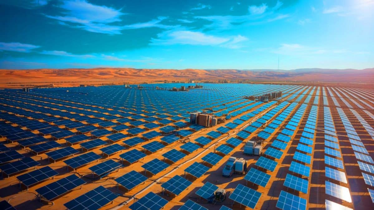 Illustration de la plus grande centrale solaire en toiture du monde en construction au Bahreïn.