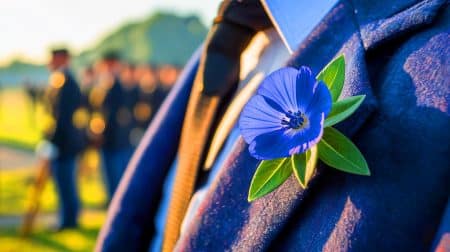 Illustration de l'emblème du Bleuet de France, symbole de mémoire et de solidarité envers les anciens combattants.