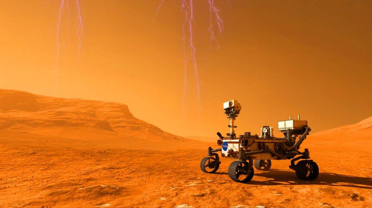 Illustration de la détection d'éclairs sur Mars par le rover Perseverance.