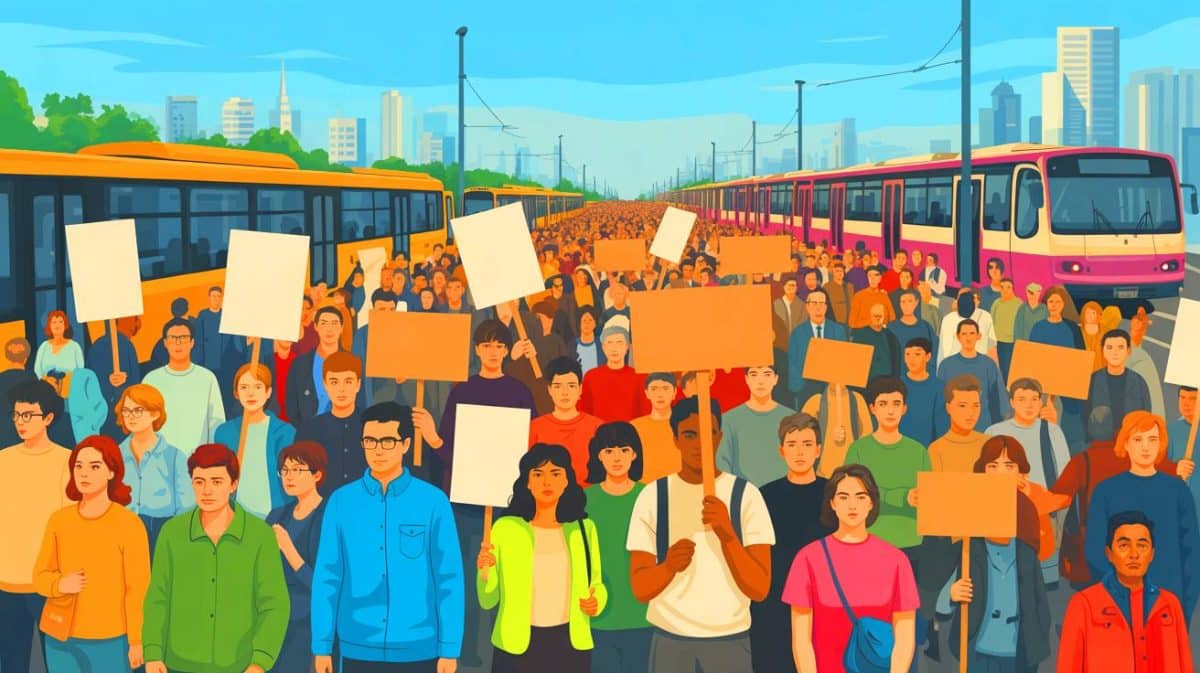 Illustration de la mobilisation nationale du 2 décembre avec des manifestations dans les transports et l'éducation.